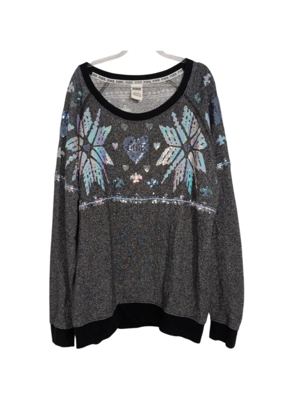 Pink Victorias Secret Mermaid Sequin Sweatshirt Womens Size Large Snowflake Wint